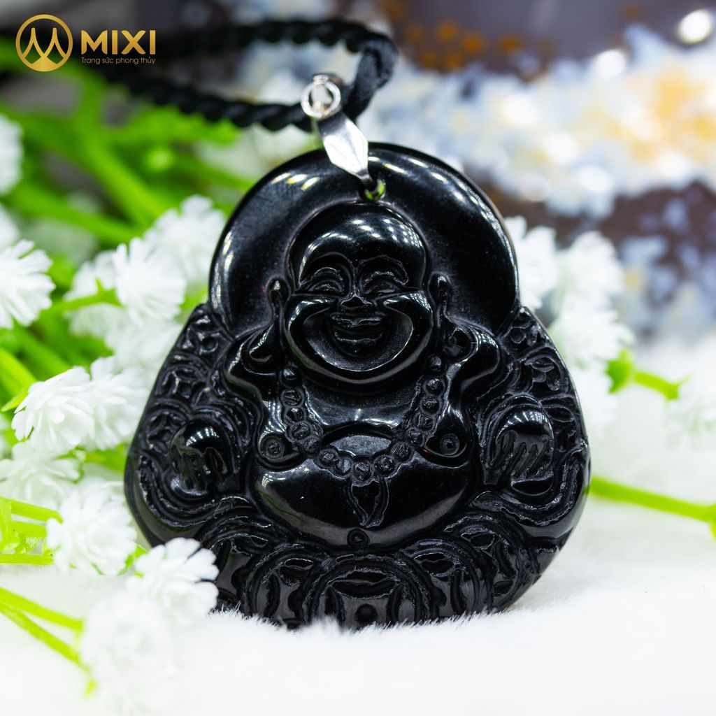 Mặt Dây Phật Di Lặc Núi Lửa Obsidian