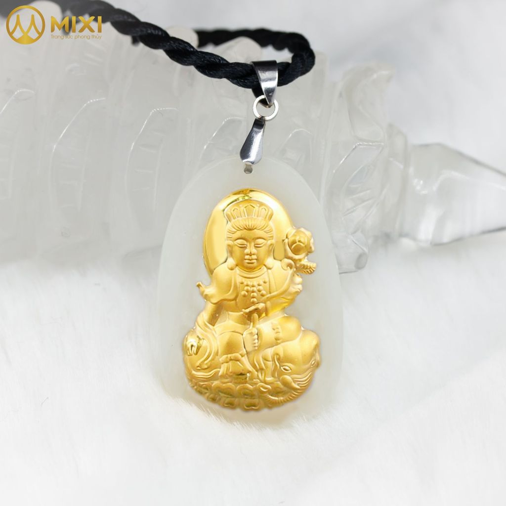 PBM Phổ Hiền Bồ Tát Ngọc Bích Nephrite Mạ Vàng