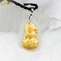 PBM Phổ Hiền Bồ Tát Ngọc Bích Nephrite Mạ Vàng
