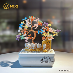 Cây Tài Lộc Hũ Vuông Bon Sai Chữ Bình An Thạch Anh Đa Sắc