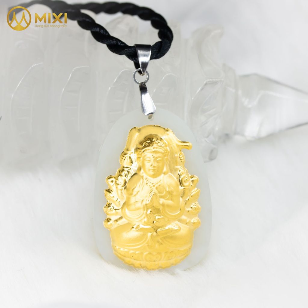 PBM Thiên Thủ Thiên Nhãn Bồ Tát Ngọc Bích Nephrite Mạ Vàng