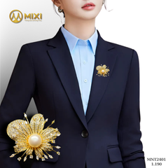 Trâm Cài Áo Đính Đá Và Ngọc Trai Cao Cấp Hình Bông Hoa