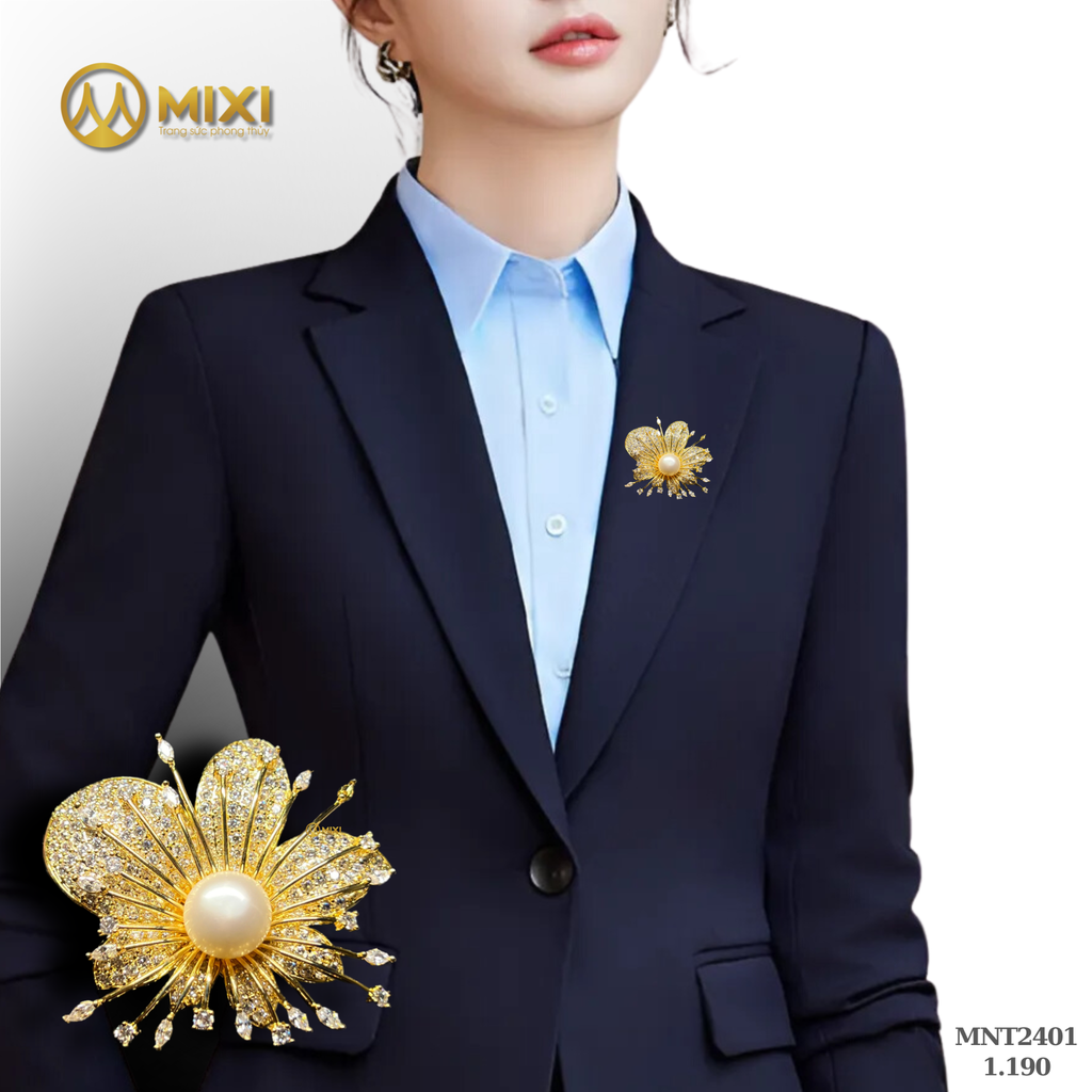 Trâm Cài Áo Đính Đá Và Ngọc Trai Cao Cấp Hình Bông Hoa