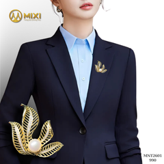 Trâm Cài Áo Đính Đá Và Ngọc Trai Cao Cấp Hình Lá