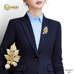 Trâm Cài Áo Đính Đá Và Ngọc Trai Cao Cấp Hình Lá