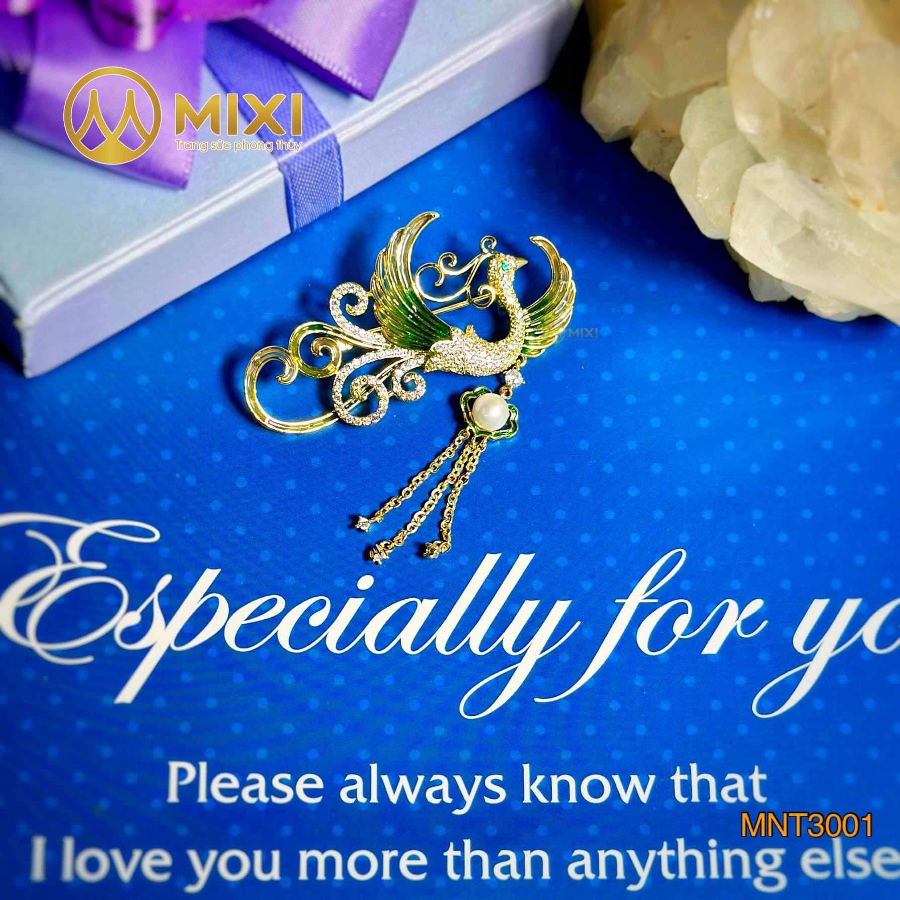 Trâm Cài Áo Đính Đá Và Ngọc Trai Cao Cấp Hình Phượng Hoàng