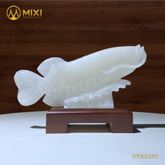 Tượng Cá Chép Rồng Vượt Vũ Môn Bạch Ngọc Onyx