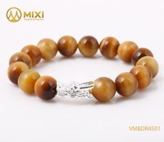 VT Mắt Hổ Vàng Tươi 2A_12 mix Charm Đầu Rồng Bạc 999_BDR03