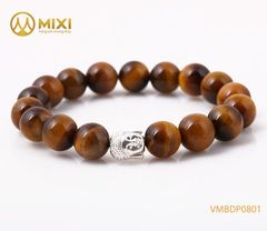 VT Mắt Hổ Nâu 2A_10 mix Charm Đầu Phật Bạc 999_BDP01
