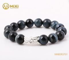 VT Mắt Hổ Xanh Đen 2A_12 mix Charm Đầu Rồng Bạc 999_BDR03