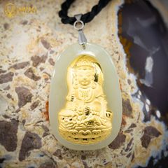 PBM Văn Thù Bồ Tát Ngọc Bích Nephrite Mạ Vàng