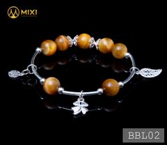 VT Đá Mắt Hổ Vàng Tươi 2A_10 Mix Charm Cỏ 4 Lá Bạc 999_BBL02