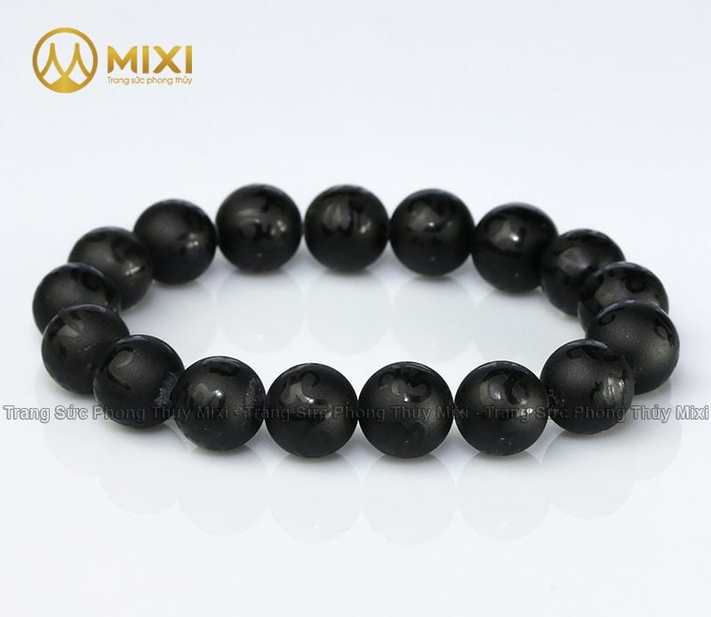 Vòng Tay Núi Lửa Obsidian Nhám Kinh Phật