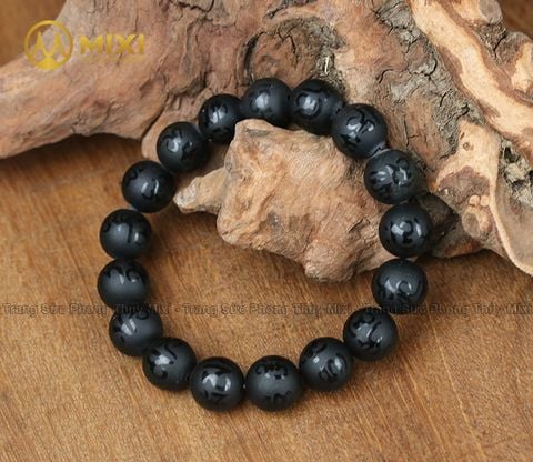 Vòng Tay Đá Núi Lửa Obsidian Khắc Kinh Phật