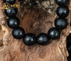 Vòng Tay Núi Lửa Obsidian Nhám Kinh Phật