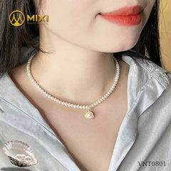 Vòng Cổ Ngọc Trai Trắng 2A Mix Vỏ Sò