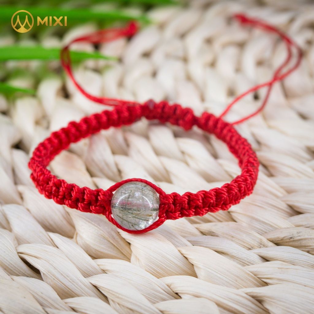 Vòng Tay Chỉ Đỏ Mix Hạt Đá Thạch Anh Tóc Xanh 2A