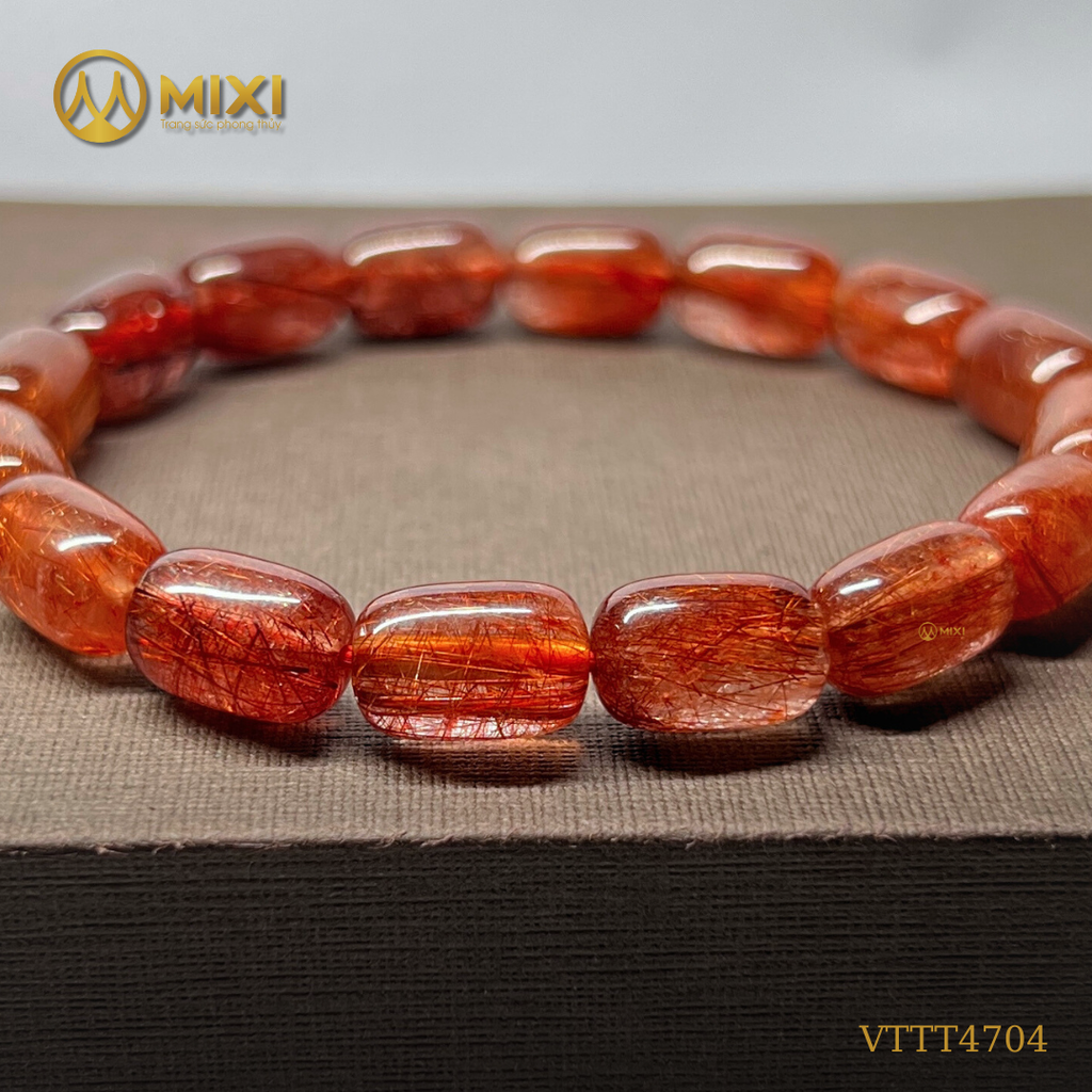 Vòng Tay Đốt Trúc Thạch Anh Tóc Đỏ 3A