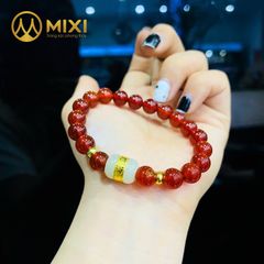 Vòng Tay Mã Não Đỏ_8 Mix Lu Thống Nephrite Mạ Vàng