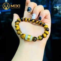 Vòng Tay Mắt Hổ Nâu 2A_8 Mix Lu Thống Nephrite Mạ Vàng