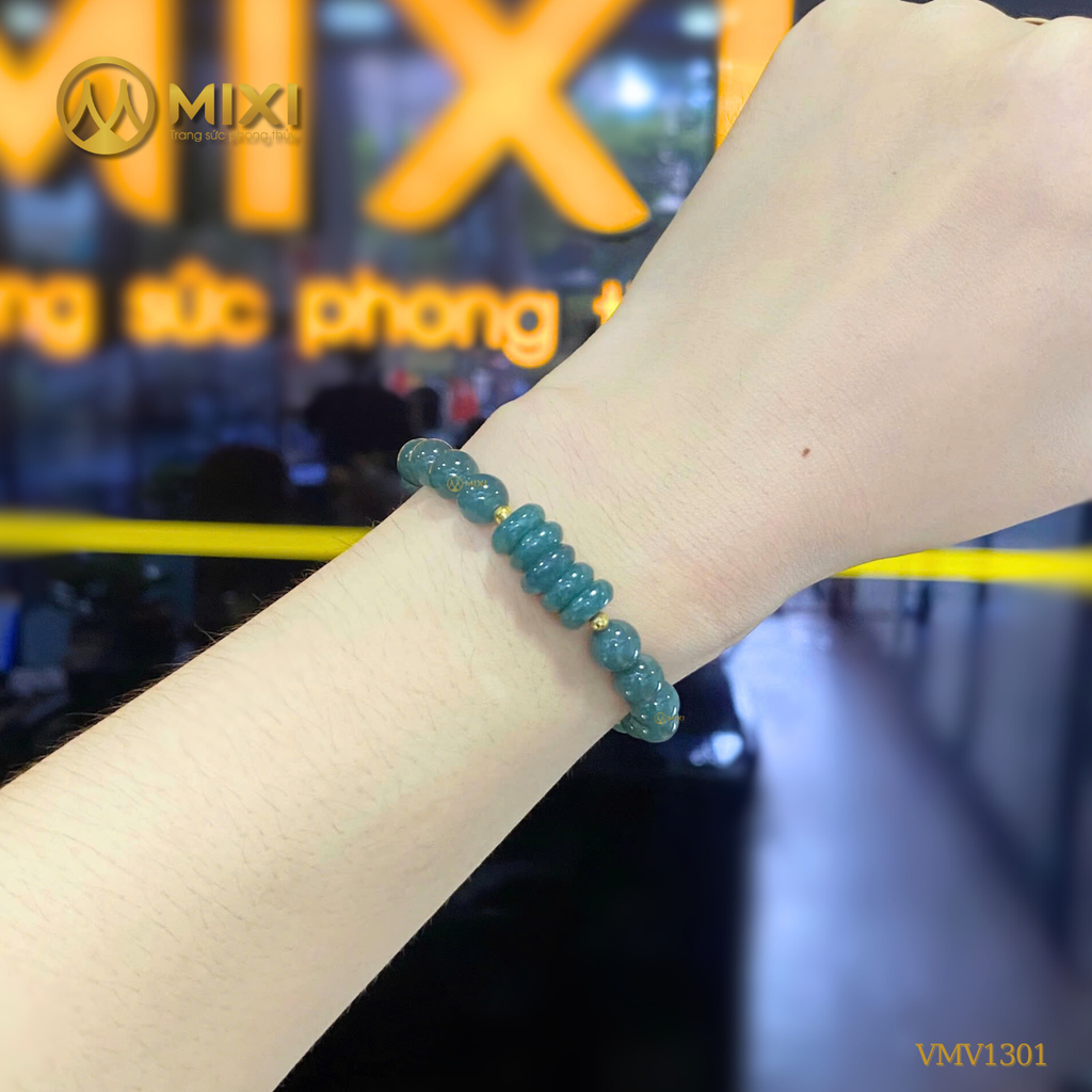 Vòng Tay Ngọc Lam Đồng Điếu_6_ Mix Bi Vàng 10k