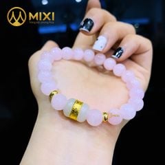 Vòng Tay Thạch Anh Hồng Madagascar 2A_8 Mix Lu Thống Nephrite Mạ Vàng