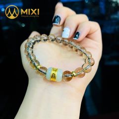 Vòng Tay Thạch Anh Khói_8 Mix Lu Thống Nephrite Mạ Vàng