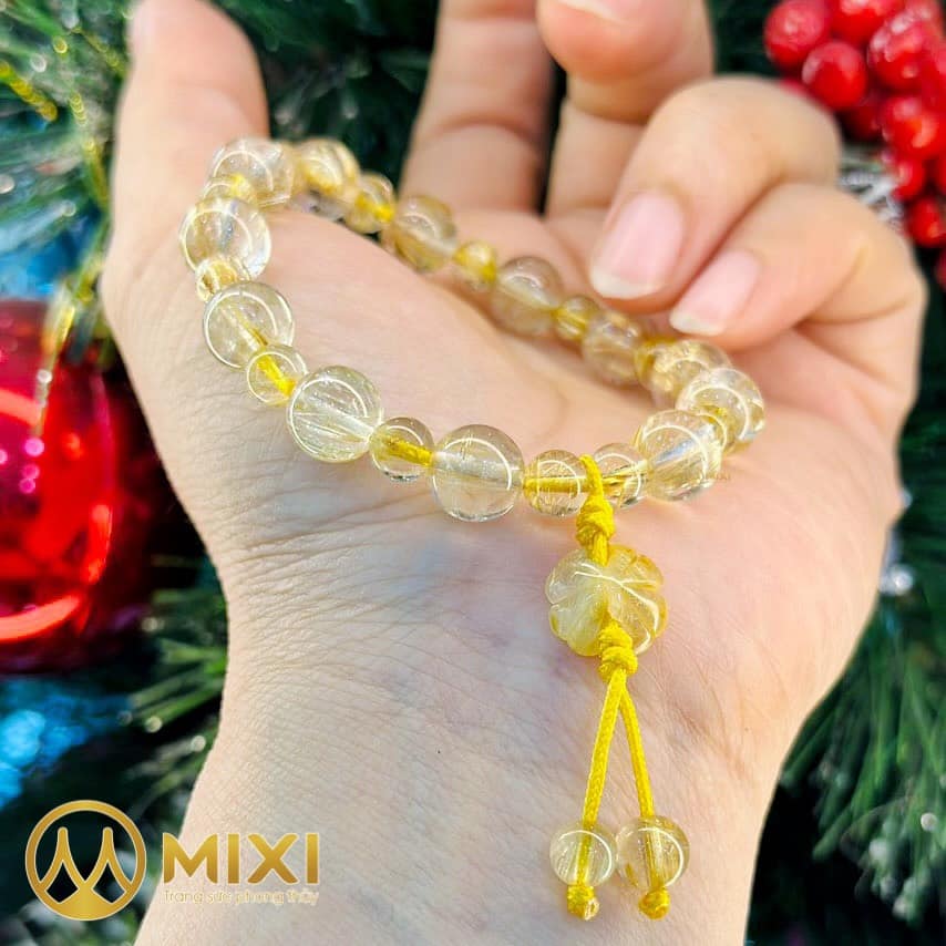 Vòng Tay Thạch Anh Tóc Vàng Mix Cỏ 4 Lá Tóc Vàng