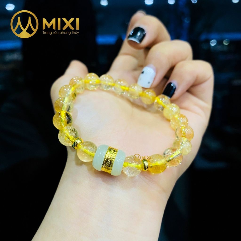Vòng Tay Thạch Anh Vàng 2A_8 Mix Lu Thống Nephrite Mạ Vàng