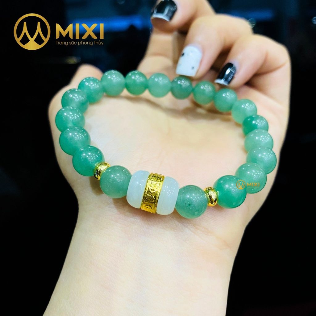 Vòng Tay Thạch Anh Xanh 2A_8 Mix Lu thống Nephrite Mạ Vàng