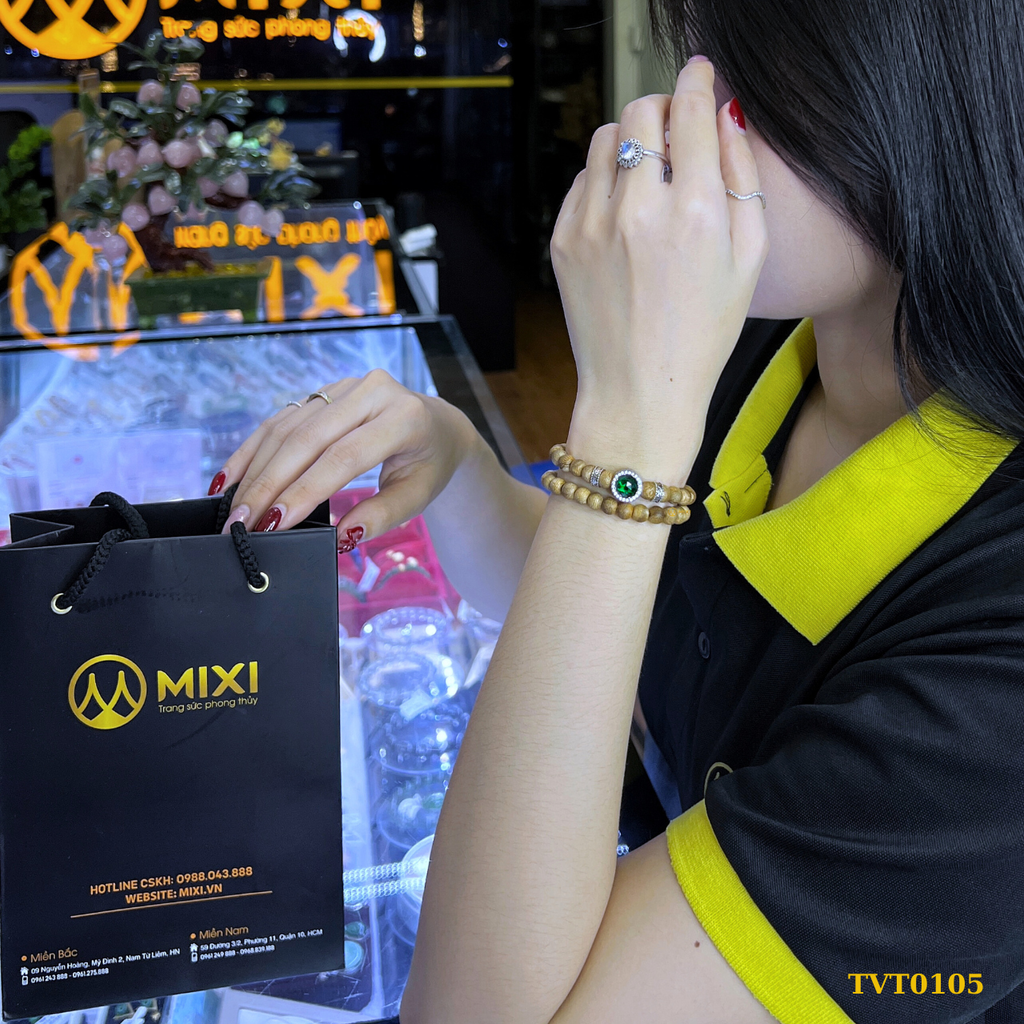 Vòng Tay Trầm Hương Tốc Vườn_6 Mix Charm Hạt Đá Bọc Bạc 925