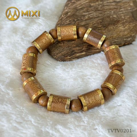 Vòng tay Trầm Hương Tốc Vườn Đốt Trúc_12 Bọc Vàng 10K