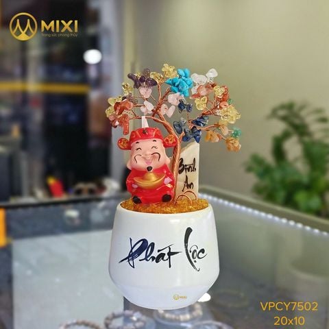 Cây Tài Lộc Hũ Tròn Chữ Phát Lộc Thạch Anh Đa Sắc