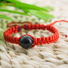 Vòng Tay Sợi Chỉ Đỏ Kết Hạt Đá Núi Lửa Obsidian