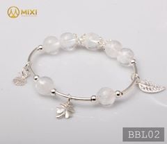 VT Đá Thạch Anh Ưu Linh Trắng 2A_10 Mix Charm Cỏ 4 Lá Bạc 999_BBL02