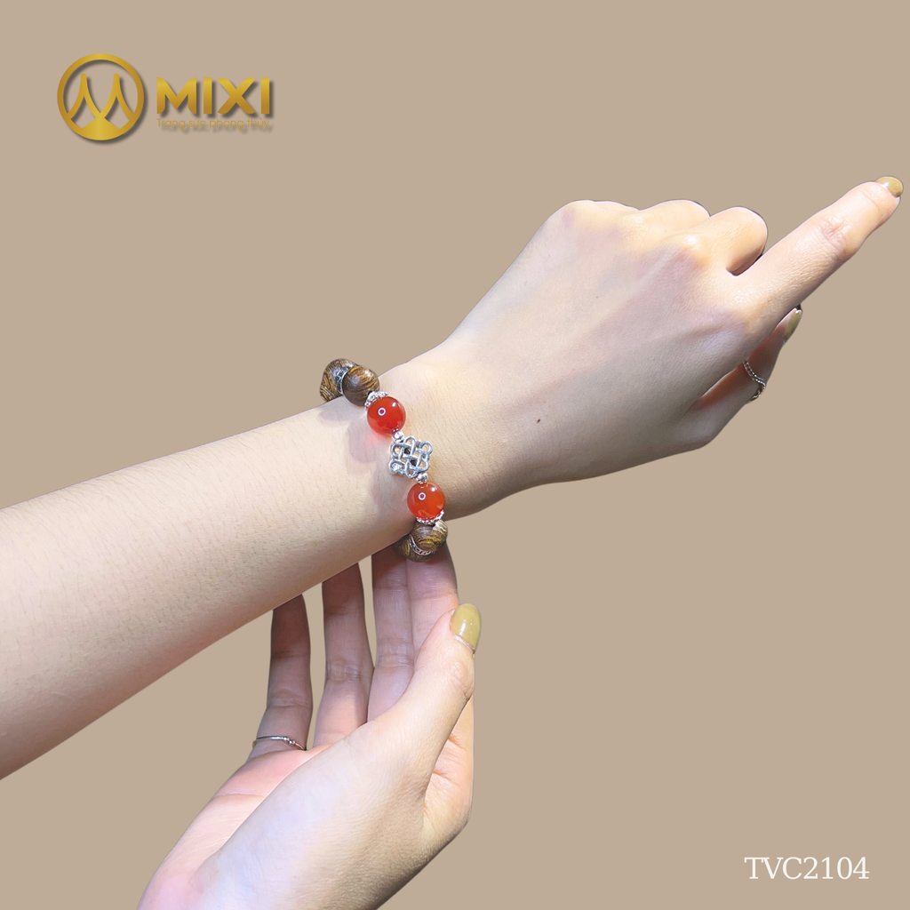VT Gỗ Trầm Hương Sánh Chìm_10_Mix Charm Bạc Cát Tường_Hạt Đá Mã Não Đỏ