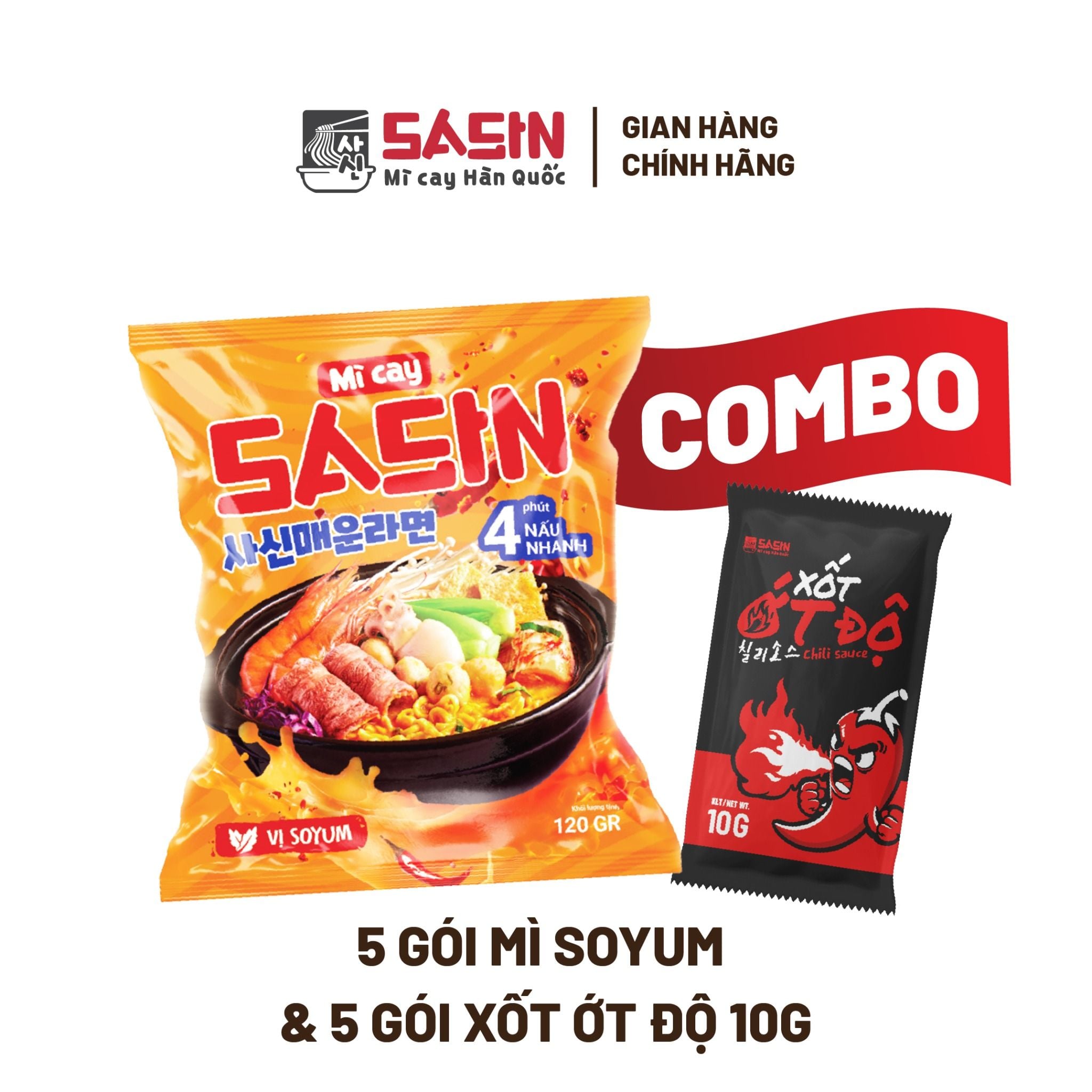 combo 5 gói mì Soyum + 5 gói xốt ớt độ 