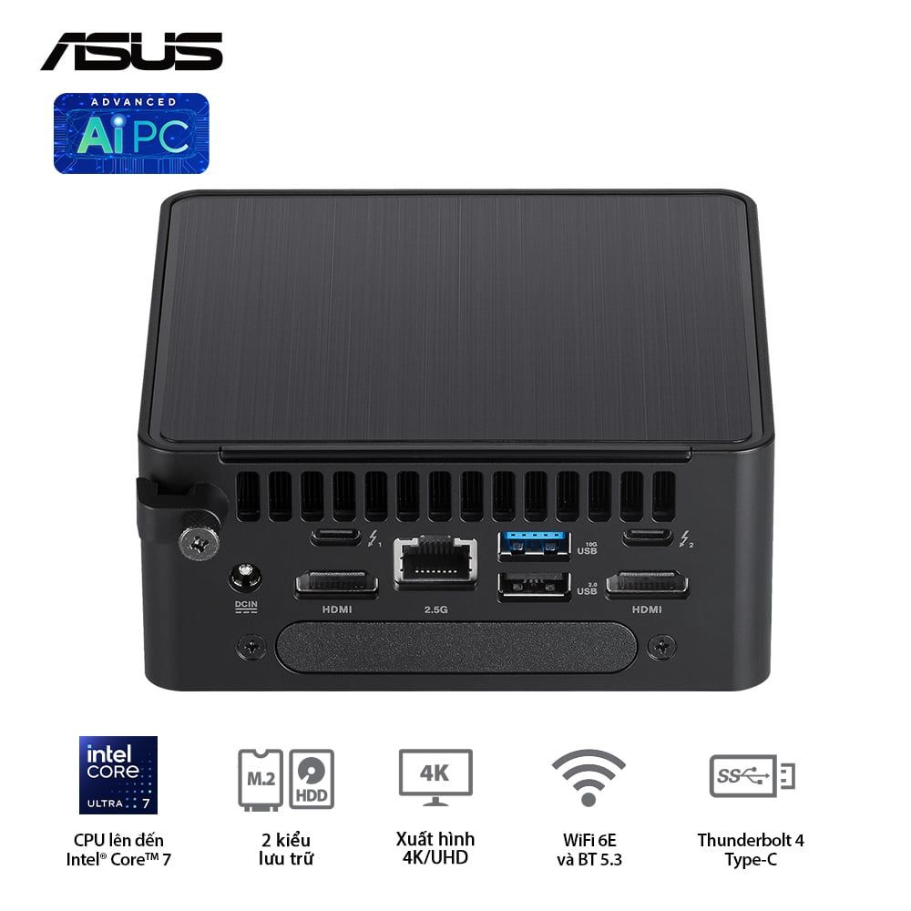 ASUS Mini NUC 14 Pro RNUC14RVHU700001I - Intel® Ultra 7 155H (up to 4.80 GHz) 16 Cores 22 Threads, Arc Graphics