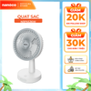 Quạt sạc 8inch Nanoco model NRF6536W, có xoay, có đèn, màu trắng, dùng tối đa 8 giờ