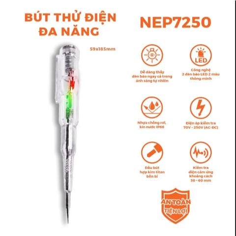 Bút thử điện đa năng Nanoco model NEP7250 có đèn LED 2 màu thông minh