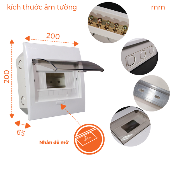 Tủ điện âm tường Nanoco model NDP104P-1/ NDP108P-1 (mặt nhựa đế nhựa)