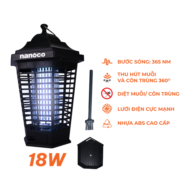 Đèn bắt muỗi Nanoco model NML06B/ NML18B tiêu diệt muỗi với lưới điện mạnh mẽ (công suất 6W/ 8W)