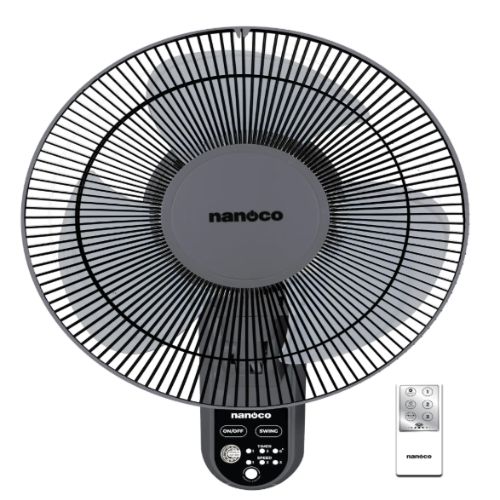 Quạt treo tường Nanoco model NWF1219RC-GR màu ghi (3 chế độ gió, công suất 30W, bạc đạn, cánh 30cm)