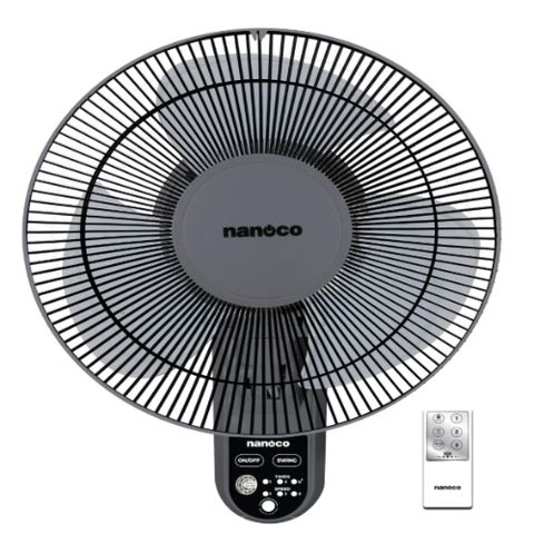 Quạt treo tường Nanoco model NWF1219RC-GR màu ghi (3 chế độ gió, công suất 30W, bạc đạn, cánh 30cm)