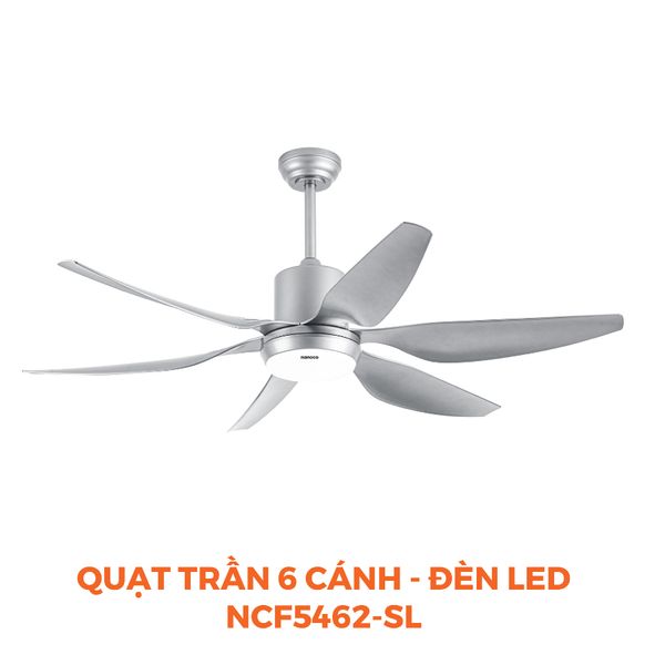 Quạt trần 6 cánh - Đèn LED có remote Nanoco model NCF5462-GL/SL (Công suất 69W, Động cơ DC)