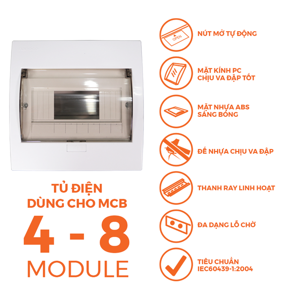 Tủ điện âm tường Nanoco model NDP104P-1/ NDP108P-1 (mặt nhựa đế nhựa)