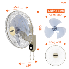 Quạt treo tường 2 dây Nanoco model NWF1611 (3 cấp độ gió, công suất 47W)