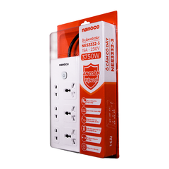 Ổ cắm có dây Nanoco model NES3332 (3 ổ đa năng,3 ổ 2 chấu, 1 công tắc, dây điện 3m và 5m)