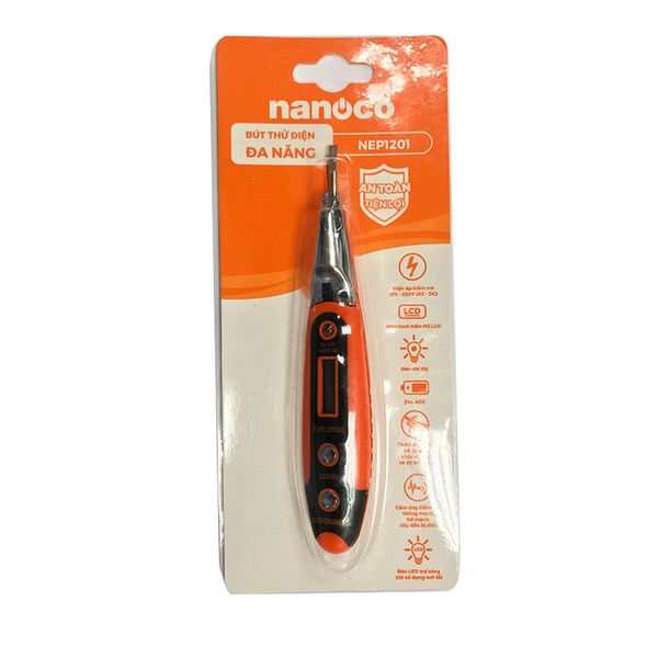 Bút thử điện Nanoco model NEP1201 (có màn hình hiển thị LCD, đèn LED trợ sáng)