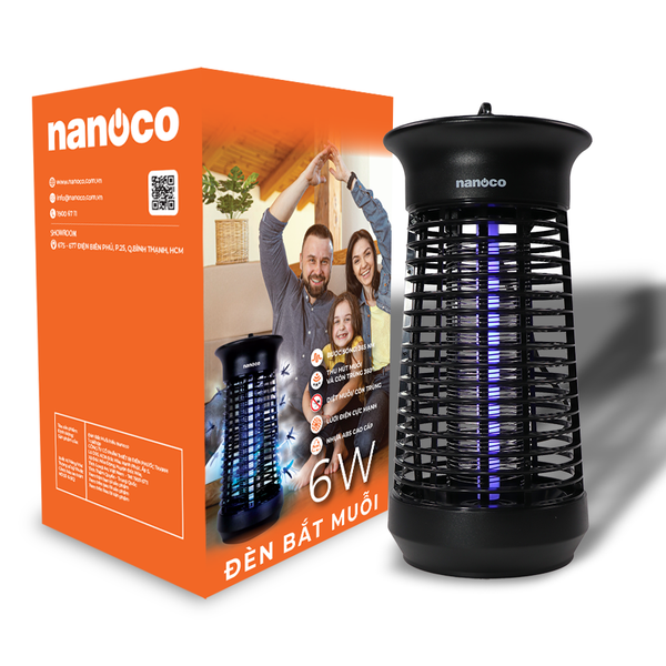Đèn bắt muỗi Nanoco model NML06B/ NML18B tiêu diệt muỗi với lưới điện mạnh mẽ (công suất 6W/ 8W)